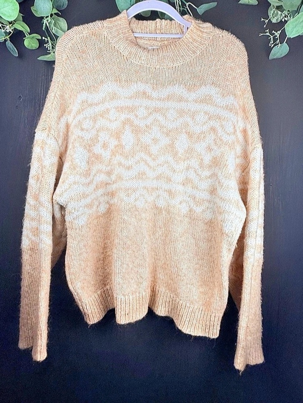 American Eagle AE Fair Isle Mock Neck Sweater Peach Ivory & White XL